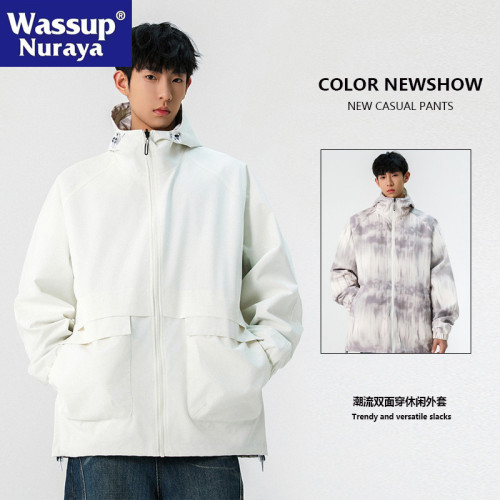 WASSUP NURAYA雙面穿工裝外套男春秋2025新款休閒沖鋒衣連帽夾克