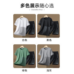啄木鳥冰絲運動套裝男士夏季2025新款短袖t恤五分短褲休閒兩件套L