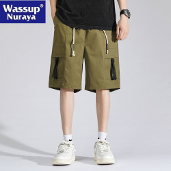 WASSUP NURAYA沙灘機能風工裝短褲男夏季寬鬆濶腿潮牌休閒五分褲