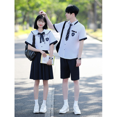 初中高中學院風襯衫畢業照班服夏季jk製服套裝中小學生團體合唱服 初中高中學院風襯衫畢業照班服夏季jk製服套裝中小學生團體合唱服