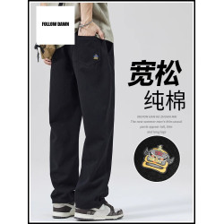 男休閒褲春秋直筒寬松純棉運動濶腿老爹長褲子男生2025新款
