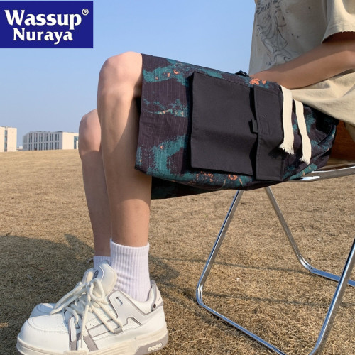 WASSUP NURAYA迷彩工裝短褲男夏季美式休閒寬松運動沙灘五分褲子