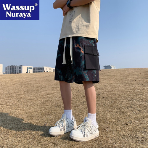 WASSUP NURAYA迷彩工裝短褲男夏季美式休閒寬松運動沙灘五分褲子