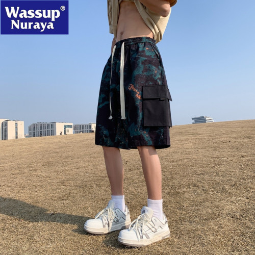 WASSUP NURAYA迷彩工裝短褲男夏季美式休閒寬松運動沙灘五分褲子