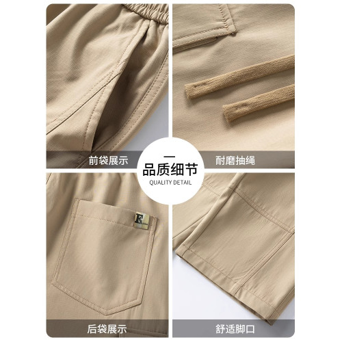 啄木鳥七分褲子男夏季薄款冰絲工裝寬松直筒休閒多口袋運動短褲K