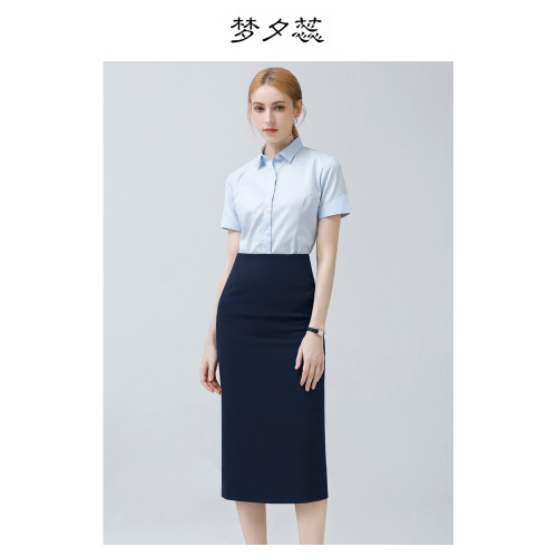 藍色襯衫女短袖夏季新款公務員國考面試職業套裝通勤正裝工作服