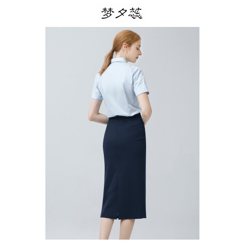 藍色襯衫女短袖夏季新款公務員國考面試職業套裝通勤正裝工作服