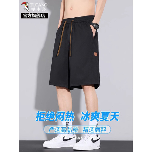 啄木鳥工裝休閒短褲男士夏季薄款2025新款寬松運動冰絲五分褲子K