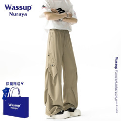WASSUP NURAYA美式潮牌褶皺工裝褲男夏季新款休閒寬松直筒休閒褲