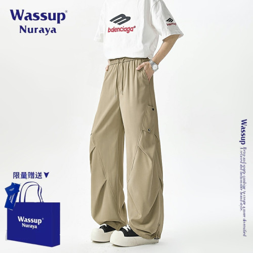 WASSUP NURAYA美式潮牌褶皺工裝褲男夏季新款休閒寬松直筒休閒褲