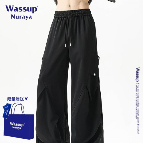 WASSUP NURAYA美式潮牌褶皺工裝褲男夏季新款休閒寬松直筒休閒褲