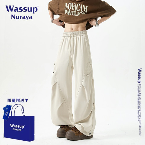 WASSUP NURAYA美式潮牌褶皺工裝褲男夏季新款休閒寬松直筒休閒褲