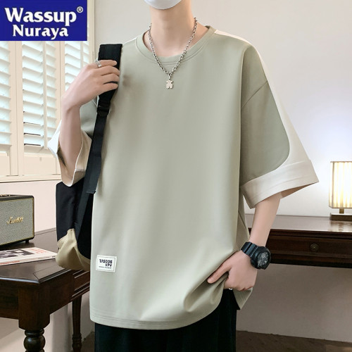 WASSUP NURAYA撞色圓領短袖T恤男生夏新款青年寬松休閒半袖體恤衫