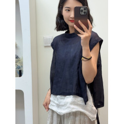 羽翎】夏季苧麻飄帶清涼簡約風女士背心襯衫 84301