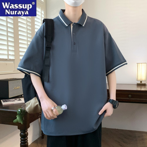 WASSUP NURAYA男短袖t恤2025新款夏季寬松大碼翻領polo衫青年上衣