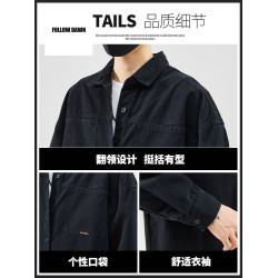 翻領工裝牛仔夾克男士ins潮流牌百搭寬松舒適2025春季新款外套