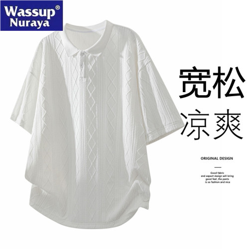 WASSUP Nuraya潮牌提花冰感短袖男女POLO衫夏季寬松休閒翻領體恤