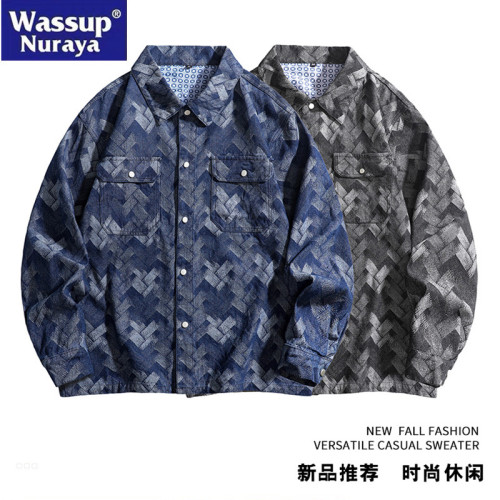 WASSUP Nuraya潮牌滿印牛仔外套男春秋美式情侶襯衫ins繙領夾克女