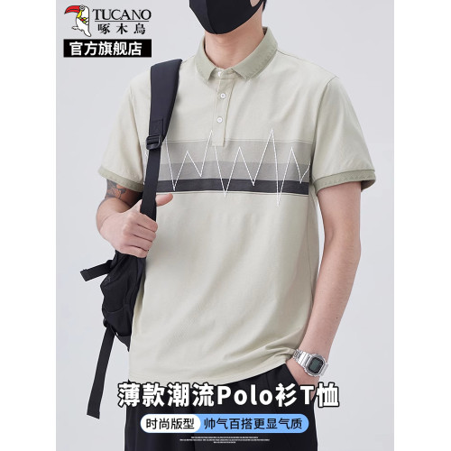 啄木鳥冰絲POLO衫短袖男士2025夏季新款潮牌寬松休閒T恤夏裝上衣K