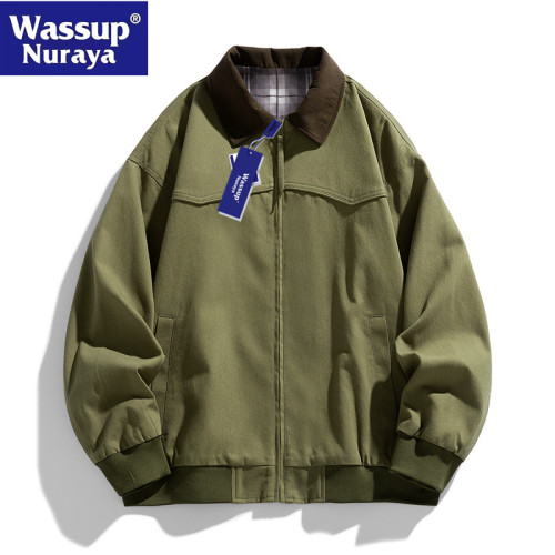 WASSUP Nuraya潮牌美式工裝夾克春秋復古寬鬆外套休閒繙領棒球服