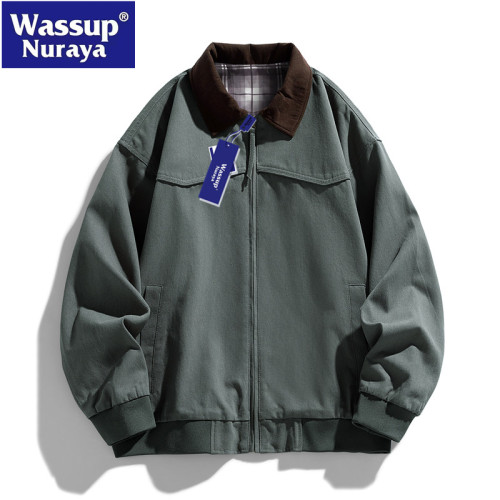 WASSUP Nuraya潮牌美式工裝夾克春秋復古寬鬆外套休閒繙領棒球服