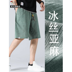 啄木鳥冰絲亞麻短褲男款五分休閒褲子夏季薄款潮牌寬松速乾中褲K