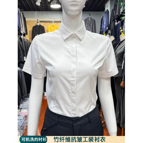 白襯衫女短袖夏季職業正裝竹纖維免燙彈力面試上班工作服修身寸衣