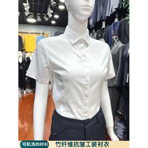 白襯衫女短袖夏季職業正裝竹纖維免燙彈力面試上班工作服修身寸衣