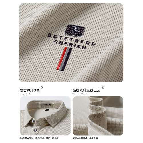 【7A抗菌】啄木鳥華夫格短袖t恤男夏季涼感半袖翻領POLO衫上衣服H