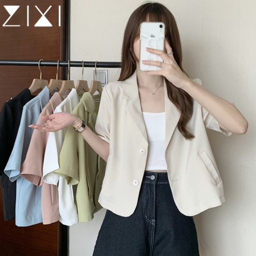 短袖襯衫女正肩夏季通勤職業穿搭小西服上衣法式短款襯衣西裝外套