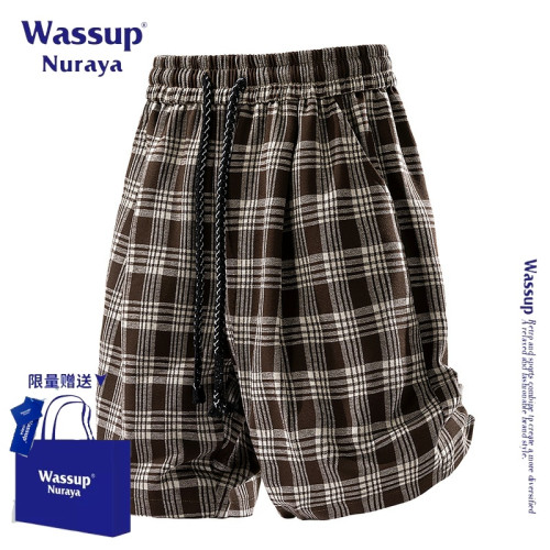 WASSUP NURAYA美式復古格子短褲男士夏季新款潮牌寬松直筒五分褲