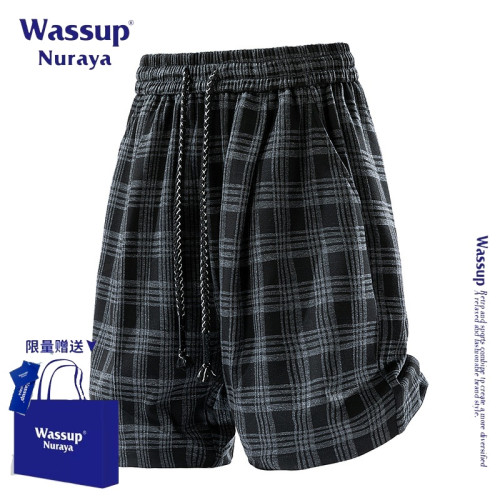 WASSUP NURAYA美式復古格子短褲男士夏季新款潮牌寬松直筒五分褲