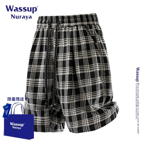 WASSUP NURAYA美式復古格子短褲男士夏季新款潮牌寬松直筒五分褲