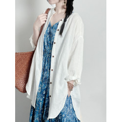 爲止/2025問璟 原創設計 文藝氣質新中式寬鬆亞麻襯衫 白051606