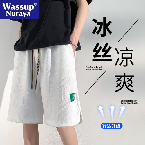 WASSUP NURAYA華夫格短褲男夏季寬松潮流休閒五分褲直筒美式中褲
