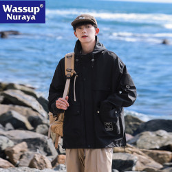WASSUP NURAYA2024年新款日系工裝連帽沖鋒衣男外套寬松戶外夾克