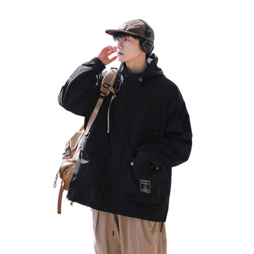 WASSUP NURAYA2024年新款日系工裝連帽沖鋒衣男外套寬松戶外夾克