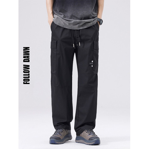 黑色工裝休閒褲男2025夏季新款多口袋潮流寬鬆直筒褲子春季