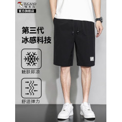 啄木鳥冰絲休閒運動短褲男士夏季薄款速乾沙灘寬松外穿五分褲子K