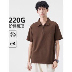 美式250g重磅polo衫男夏季翻領短袖t恤潮牌寬松階梯暗紋提花上衣