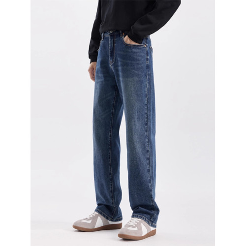 深藍色窄版直筒牛仔褲2025新款男秋冬款寬鬆濶腿休閒長褲子