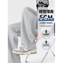 啄木鳥黑色直筒褲男款春秋季潮流運動褲寬松顯瘦大碼休閒褲子男Y