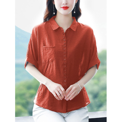 高檔棉麻短袖襯衫女時尚百搭襯衣收腰顯瘦遮肚子上衣2025夏裝新款