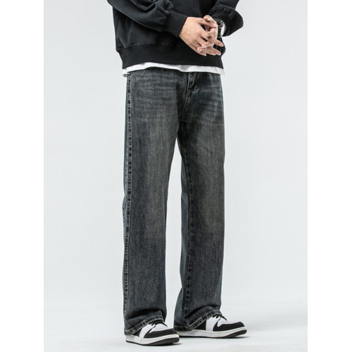 美式高街微喇牛仔褲男秋冬新款潮牌寬鬆直筒重磅休閒長褲子