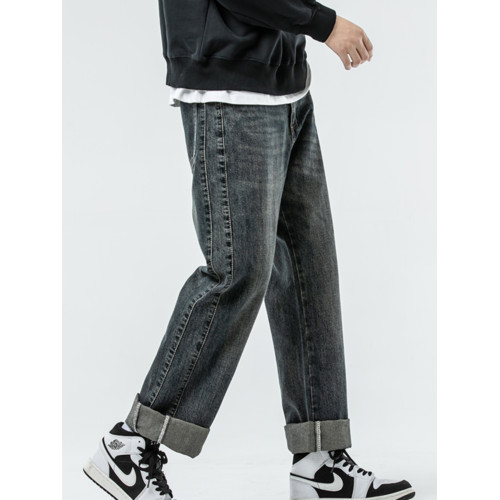 美式高街微喇牛仔褲男秋冬新款潮牌寬鬆直筒重磅休閒長褲子