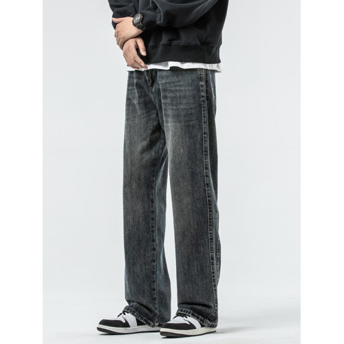 美式高街微喇牛仔褲男秋冬新款潮牌寬鬆直筒重磅休閒長褲子