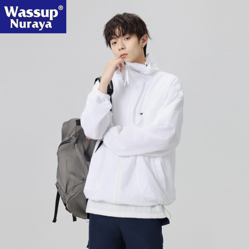 WASSUP NURAYA泡泡格速乾防曬衣男夏薄款連帽防紫外線情侶防曬服