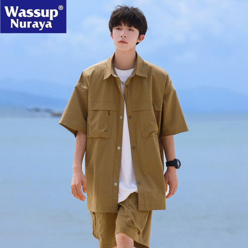 WASSUP NURAYA短袖襯衫套裝男士夏季高級感港風痞帥一套搭配帥氣