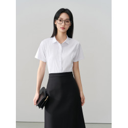 伯德小姐白色正肩短袖襯衫夏教師面試穿搭小個子正裝職業通勤襯衣