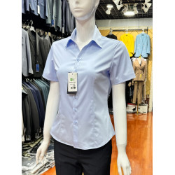 短袖V領淺藍色襯衫女職業裝竹纖維彈力面試物業教師工作服女寸衣